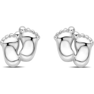 Zilver Gerhodineerde oorknoppen baby voetjes 8 mm 1339863