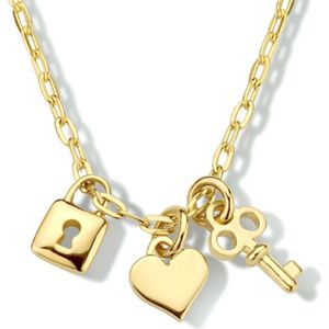 zilver verguld (geel) collier slot, hart en sleutel 41 + 4 cm 2101869