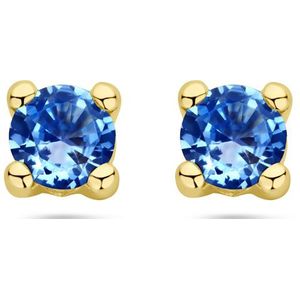 14K Geelgoud - Oorknoppen - Synthetisch Aquamarijn