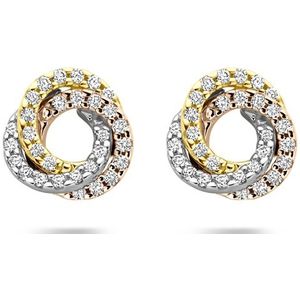 14K tricolor goud oorknoppen diamant 0.19ct (2x 0.095ct) h si 8 mm 4300616