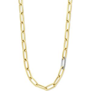 18K bicolor goud geel/wit collier paperclip diamant 0.34ct g vsi half ronde buis 7,4 mm 50 cm 7200011