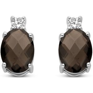 Zilver - Gerhodineerd - Oorknoppen - Rookkwarts en Zirkonia - 10,5 mm