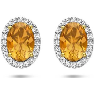 goud (geelgoud) oorknoppen citrien 0.70ct (2x 0.35ct) en diamant 0.12ct h si halo 4025147