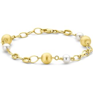 14K geelgoud armband bolletjes en parels 17 + 3 cm poli/mat 4030087