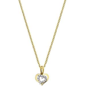 Collier - Hart - Zirkonia - 41 + 4 cm - 14K Bicolor Goud Geel/Wit
