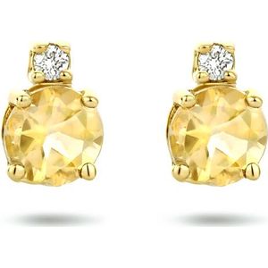 goud (geelgoud) oorknoppen citrien 0.48ct (2x 0.24ct) en diamant (2x 0.015ct) h si 4023849