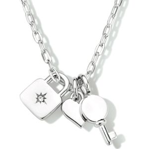zilver gerhodineerd collier slot, hart en sleutel 41 + 4 cm 1334357