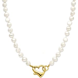 zilver verguld (geel) collier parels en hart 9 mm 45 cm 3 micron 2103415