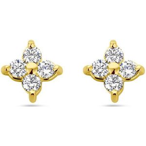 Zilver Verguld Oorknoppen - Geel - Bloem - Zirkonia - 1 Micron