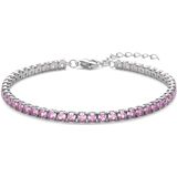 Zilver Gerhodineerde tennisarmband roze zirkonia 3,0 mm 17 + 3 cm 1338601