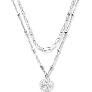 zilver gerhodineerd multi-collier levensboom en bolletjes 41 + 4 cm 1336377