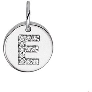 Zilver Gerhodineerde Hanger letter E zirkonia 1319102