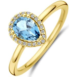 14K geelgoud ring london blue topaas en diamant 0.06ct h si halo 4031378 16.50