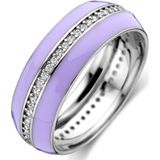 Zilver Gerhodineerde ring paars emaille en zirkonia 1338701 17.25