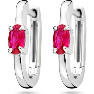 Zilver Gerhodineerde klapoorringen rood zirkonia 1337785