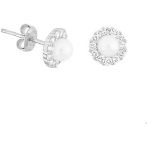 oorknoppen parel en zirkonia 14K witgoud 4104109