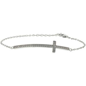 zilver gerhodineerd armband kruis zirkonia 15,5 + 2,5 cm 1323766