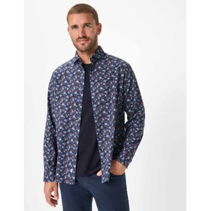 Brax - Overhemd - Donkerblauw - Bedrukt - Lange Mouw - Poplin