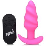 21X Vibrating Silicone Swirl Butt Plug with Remotel - Pink