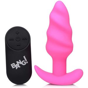 21X Vibrating Silicone Swirl Butt Plug with Remotel - Pink