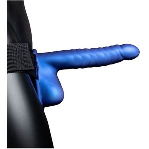Ribbed Hollow Strap-on with Balls - 8'' / 21 cm - Met Blue