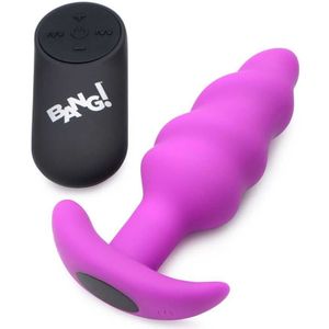 21X Vibrating Silicone Swirl Butt Plug with Remote - Purple