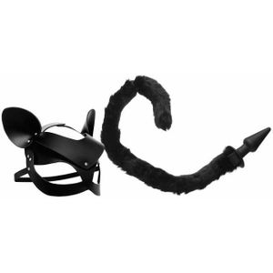 Cat Tail Anal Plug and Mask Set - Black
