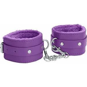 Ouch! Plush Leather Hand Cuffs - Purple