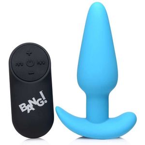 21X Vibrating Silicone Butt Plug with Remote Control - Blue