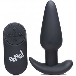 21X Vibrating Silicone Butt Plug with Remote Control - Black