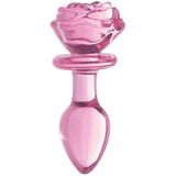 Glass Medium Anal Plug - Pink Rose
