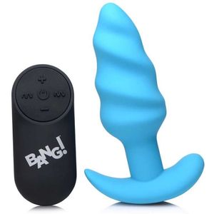 21X Vibrating Silicone Swirl Butt Plug with Remote - Blue