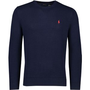 Polo Ralph Lauren trui ronde hals donkerblauw effen katoen rood logo