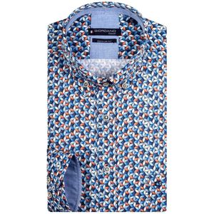 Giordano casual overhemd wijde fit blauw geprint katoen met borstzak