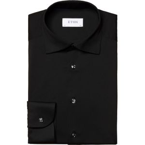 Katoenen Eton overhemd effen zwart slim fit