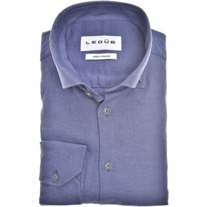 linnen Ledub overhemd effen blauw mouwlengte 7 normale fit
