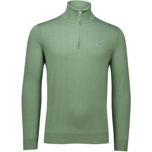 katoenen trui Gant half zip trui effen groen normale fit