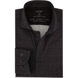 Olymp casual overhemd mouwlengte 7 Level Five grijs zwart geruit zwarte knopen katoen extra slim fit