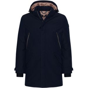 Brax warme winterjas donkerblauw normale fit katoen effen rits + knoop