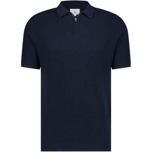State of Art polo donkerblauw effen rits wijde fit