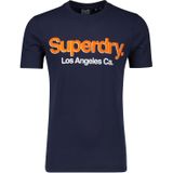 Katoenen t-shirt Superdry donkerblauw opdruk korte mouw