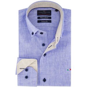 Portofino overhemd normale fit blauw effen linnen casual