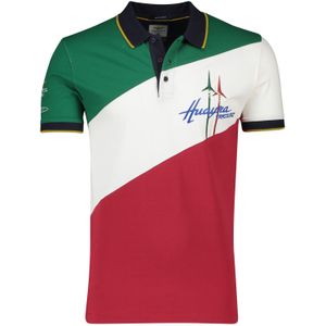 Katoenen Aeronautica Militare polo groen rood geprint slim fit