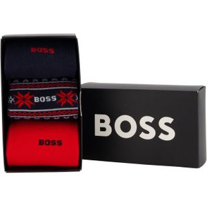 Boss sokken giftbox 3-pack rood&donkerblauw katoen