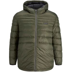 Jack & Jones winterjas groen effen rits wijde fit