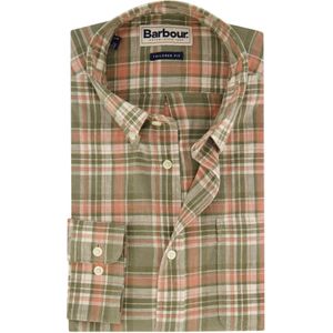 Barbour tailored fit overhemd groen/roze geruit linnen