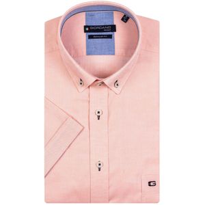 Giordano casual overhemd korte mouw roze effen katoen normale fit borstzak