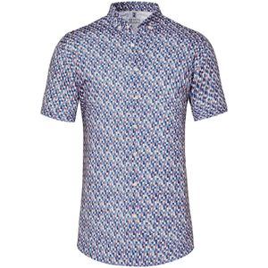 Desoto overhemd korte mouw blauw patroon katoen slim fit