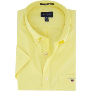 Gant casual overhemd korte mouw geel effen katoen Regular Fit