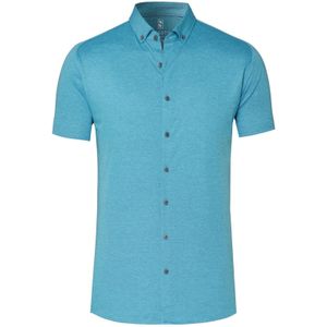Desoto casual overhemd korte mouw lichtblauw effen katoen slim fit